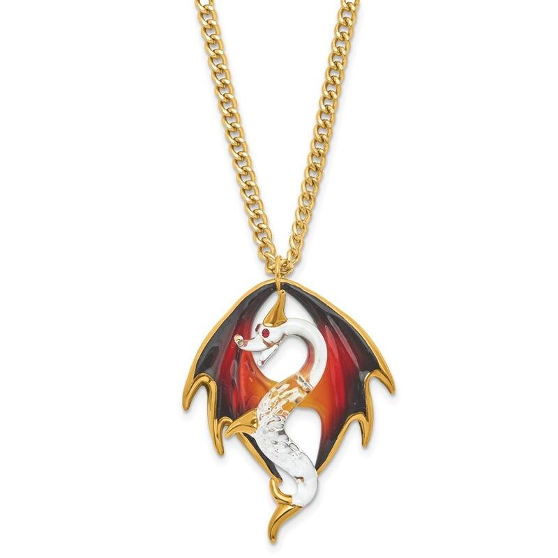 Glass Baron Dragon Handcrafted Glass Gold-Tone Necklace with 22k Gold Trim
