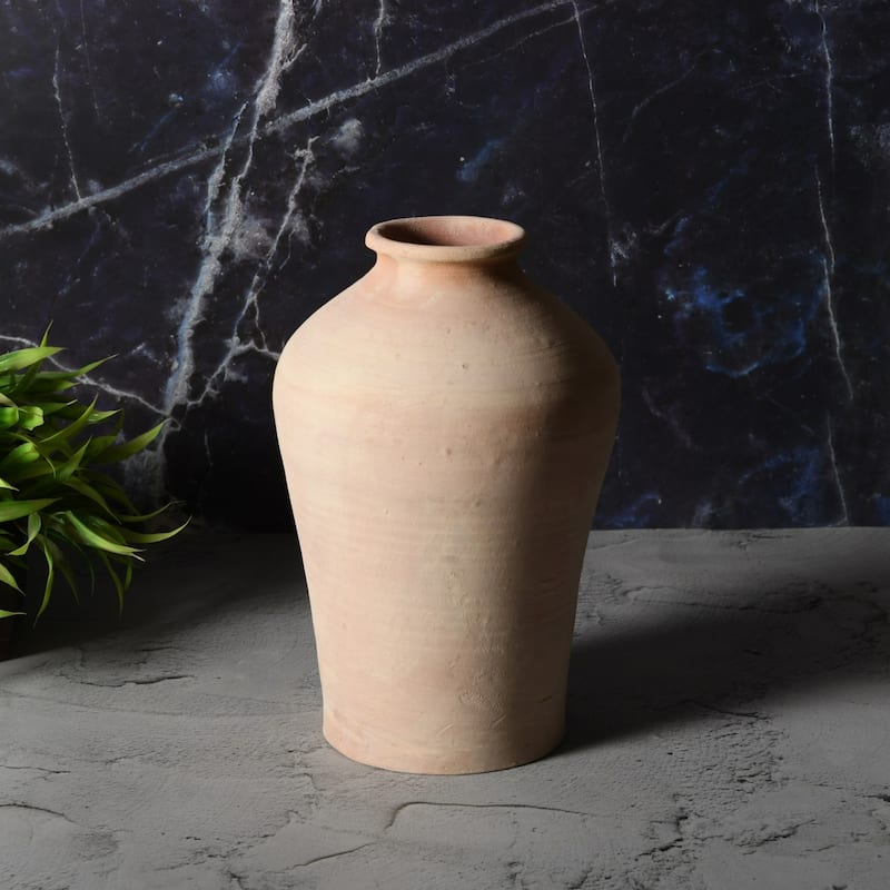 Solid Short Neck Terracotta Vase - 11" - Brown