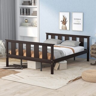 Queen Size Wood Platform Bed with Headboard and Footboard