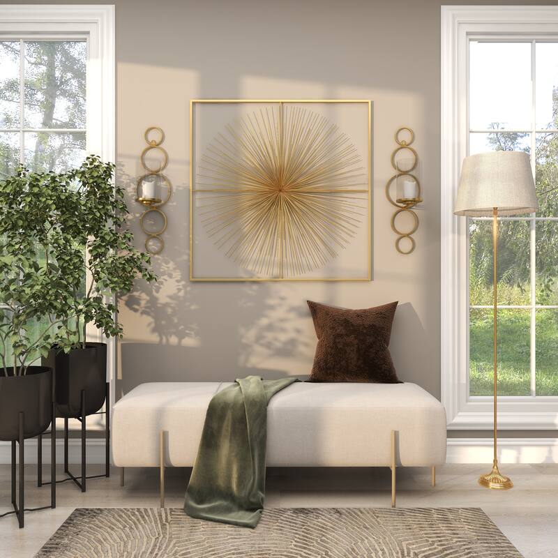 CosmoLiving by Cosmopolitan Metal Stacked Circle Geometric Wall Sconce with Glass Holder - Gold, Black, Silver