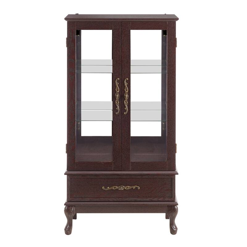 Curio Cabinet Lighted Glass Cabinet Glass Wine Cabinet Curio Display Cabinet with Adjustable Glass Shelves 2 Doors and 1 drawer
