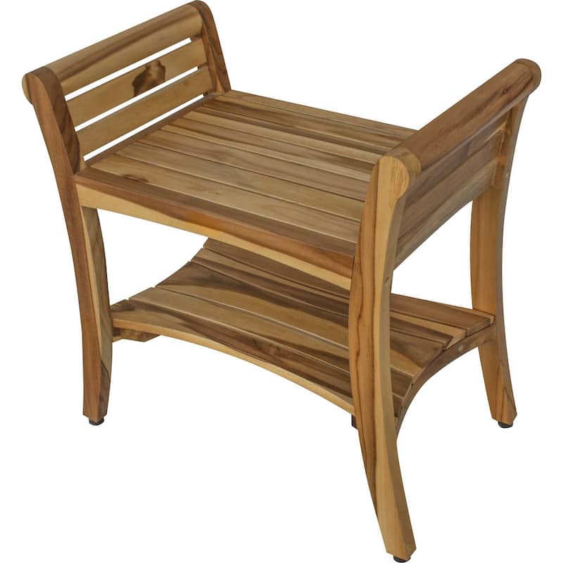 HomeRoots 24" Natural Solid Teak Wood Shower Bench With Handles
