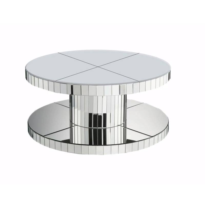 Double-Tier Luxury Round Mirror Coffee & End Table with Fluted Glass - 31.5" Diameter Modern Sofa Side Table