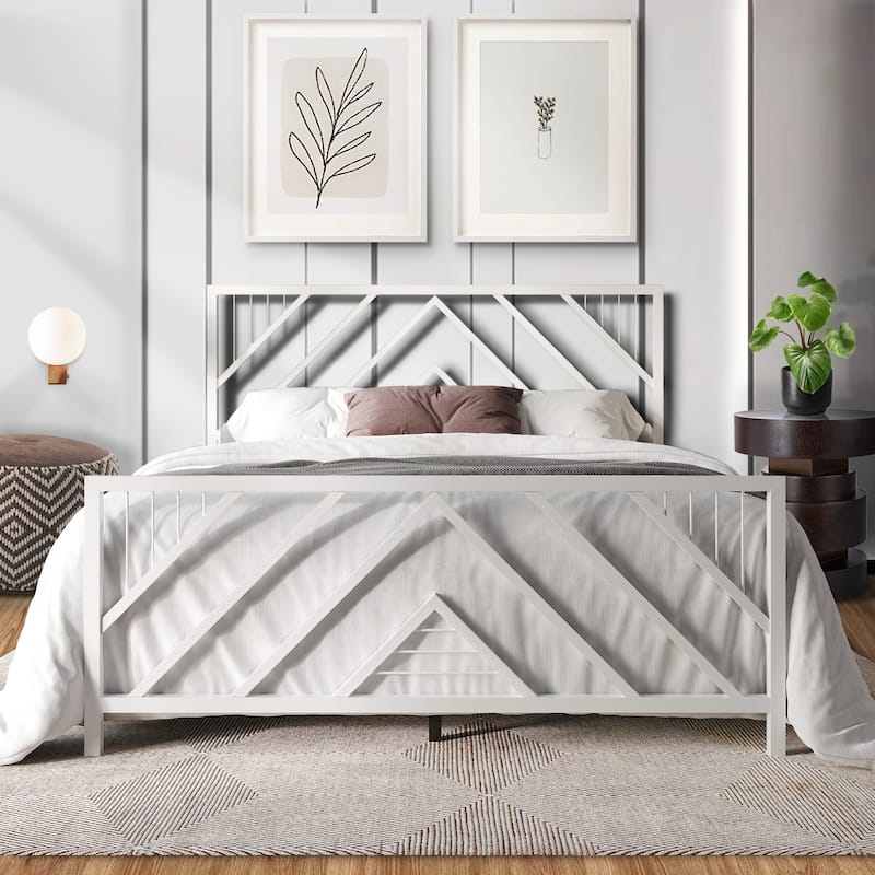 CraftPorch Classic Geometric Slat Metal Platform Bed