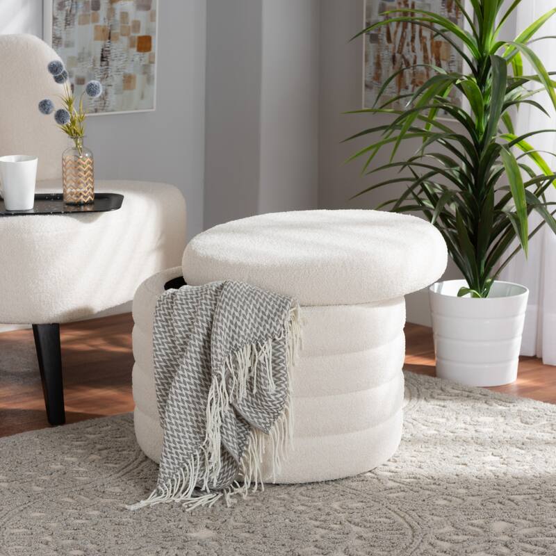 Tabitha Modern and Contemporary Ivory Boucle Upholstered Storage Ottoman