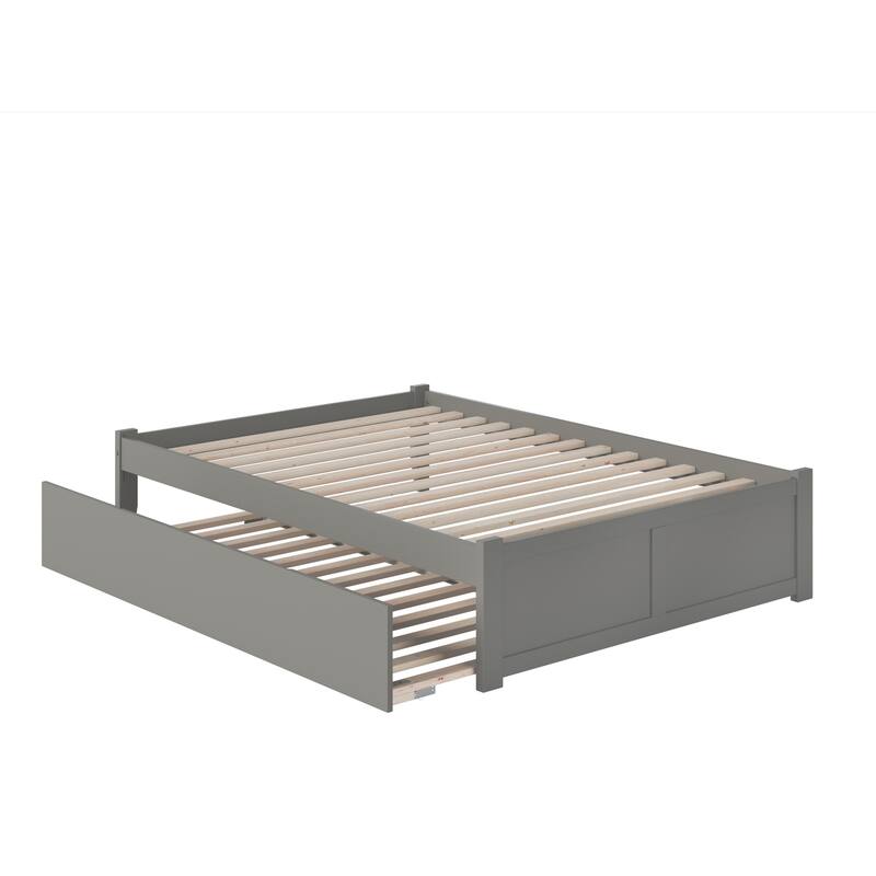 Full Platform Bed with Trundle - Grey Twin Size - Modern Design - HomeStock Furniture