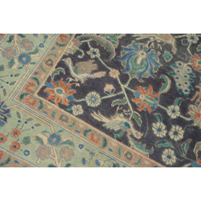Hand Knotted Oriental 100% Wool Carpet Traditional Floral Navy Blue & Blues Tabriz Area Rug - 6' 1'' X 4' 6''
