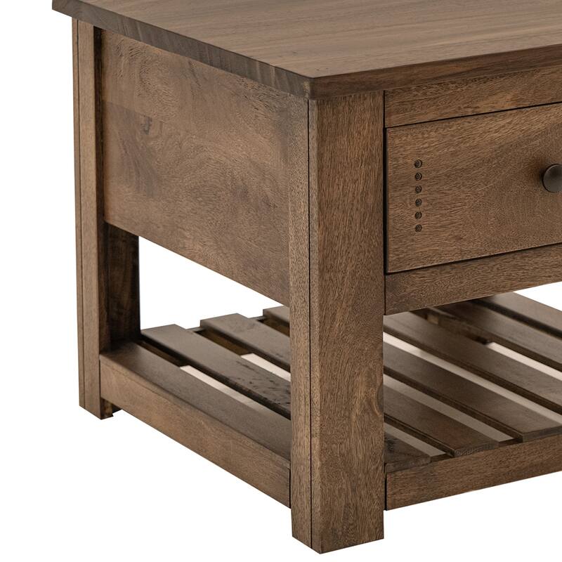 Linaa Side End Table, 1 Drawer, 1 Shelf, Barrel Brown Wood, 27 Inch