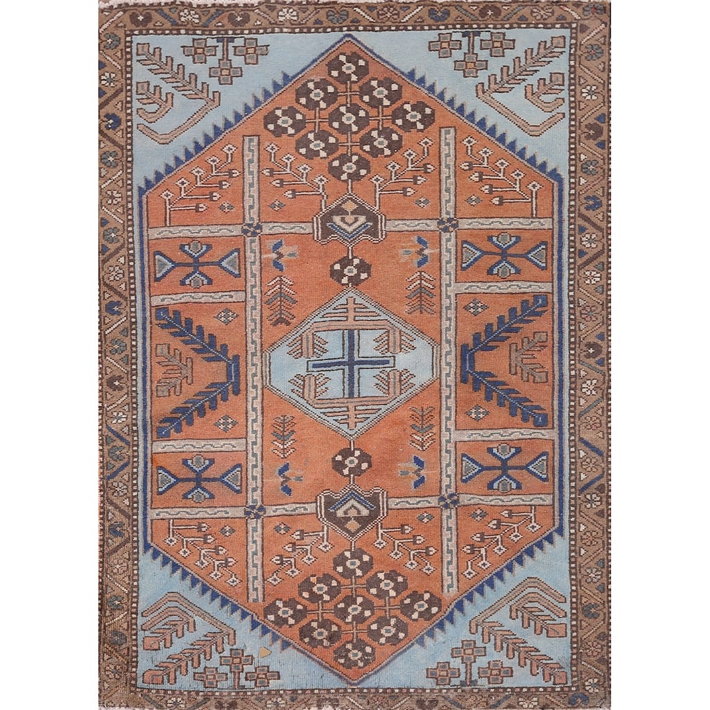 Orange Joshaghan Foyer Rug Handmade Wool Carpet - 3'7" x 5'0"