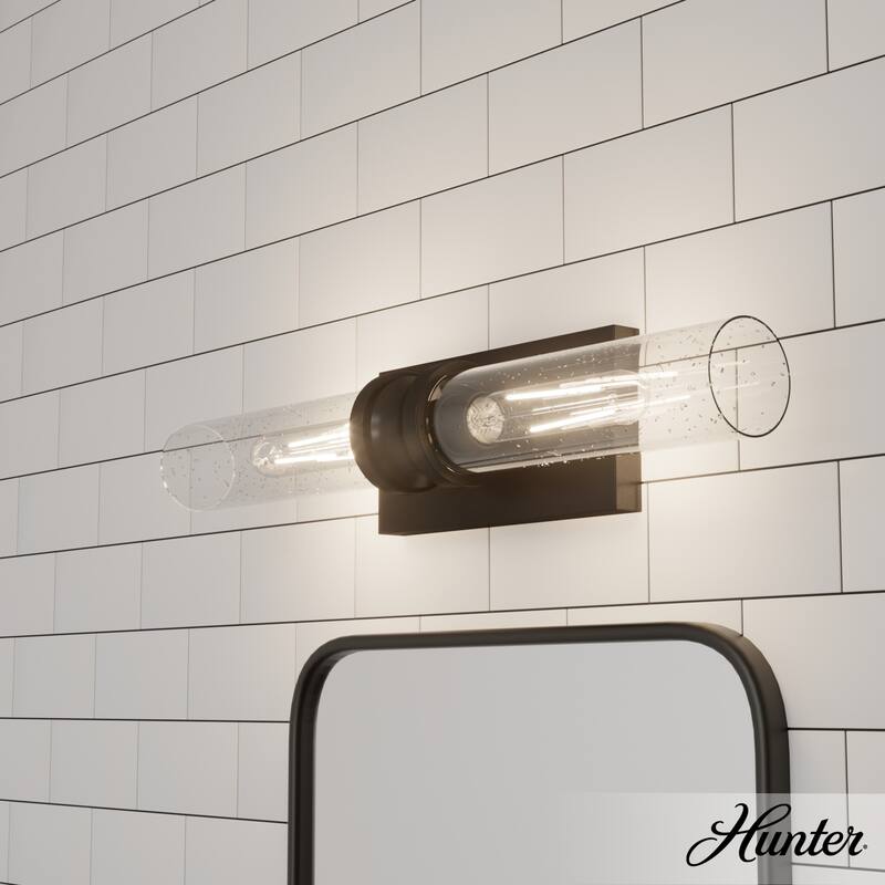 Hunter Lenlock Vanity Wall Light - Art Deco, Damp Rated - 22" - Noble Bronze-Clear Seeded Glass