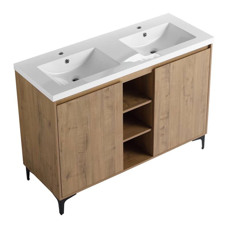 Freestanding Bathroom Vanity with Double Resin Sink, Soft-Closing Doors, Adjustable Shelves - 47.6in L Plywood