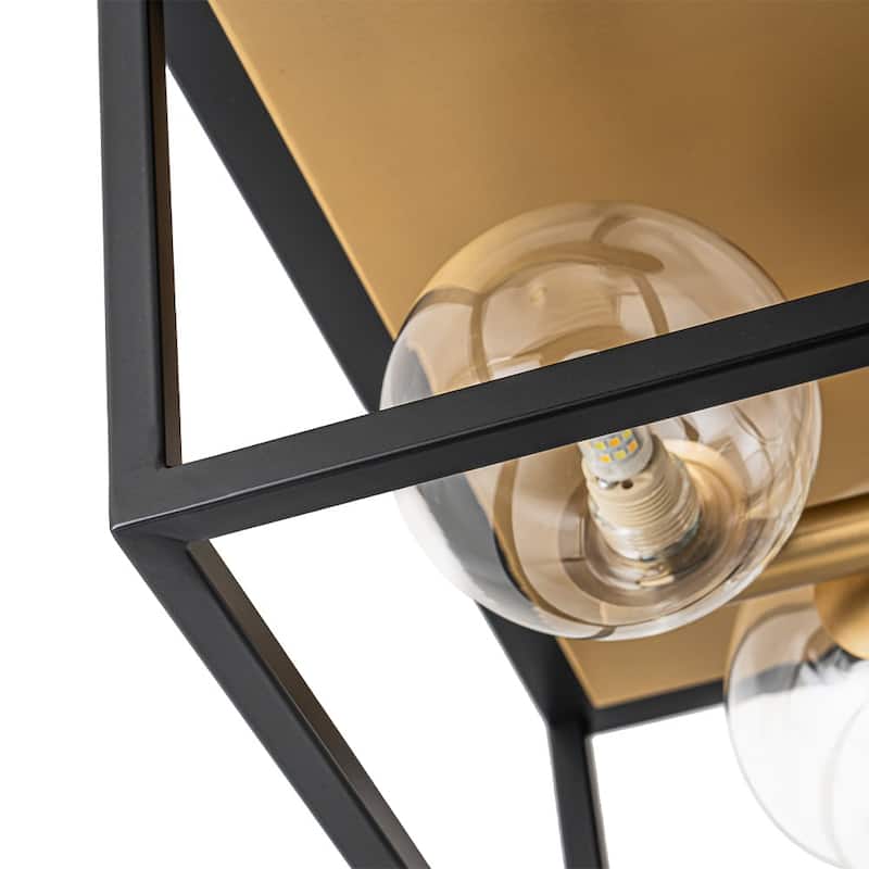 5-Light Dining Room Square Flush Mount With Clear Glass Globe Shade - 14.2in