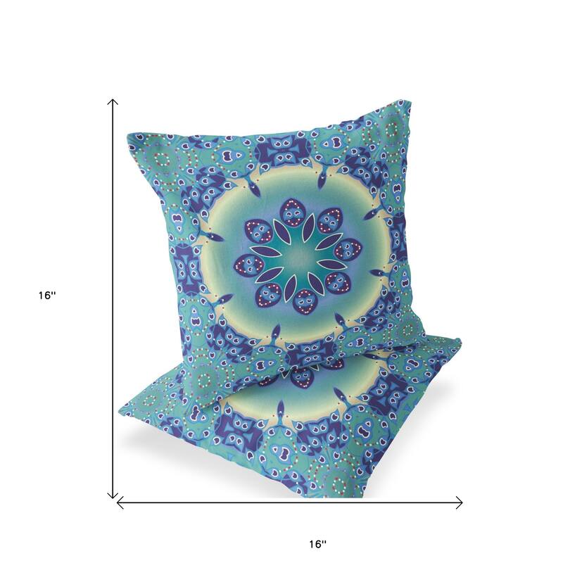 HomeRoots Set of Two 16" X 16" Blue and Purple Blown Seam Floral Indoor Outdoor Throw Pillow - 16.00' X '16.00' X '5.00