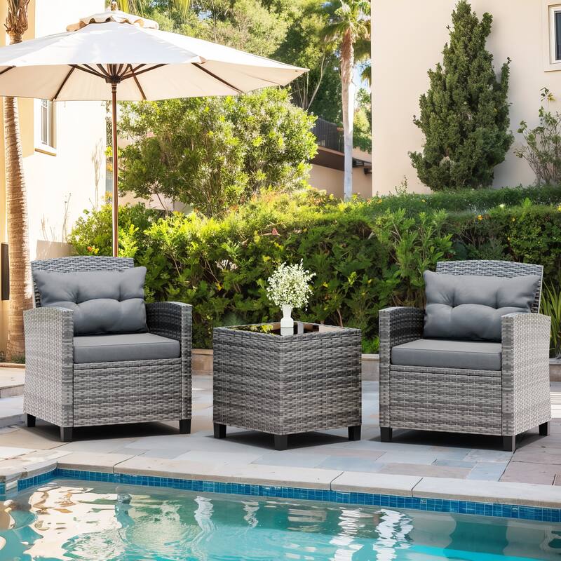 Futzca 3 Piece Patio Furniture Set with Glass Table