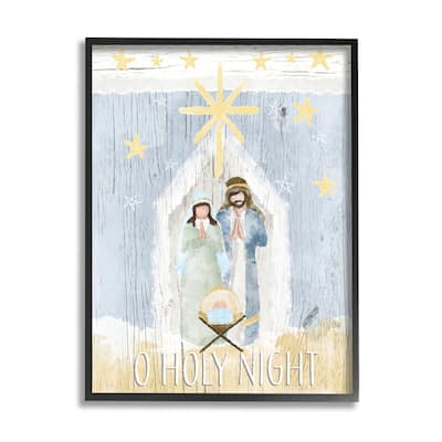 Stupell Holy Night Holiday Nativity Stable Yellow Stars Framed Wall Art - Blue