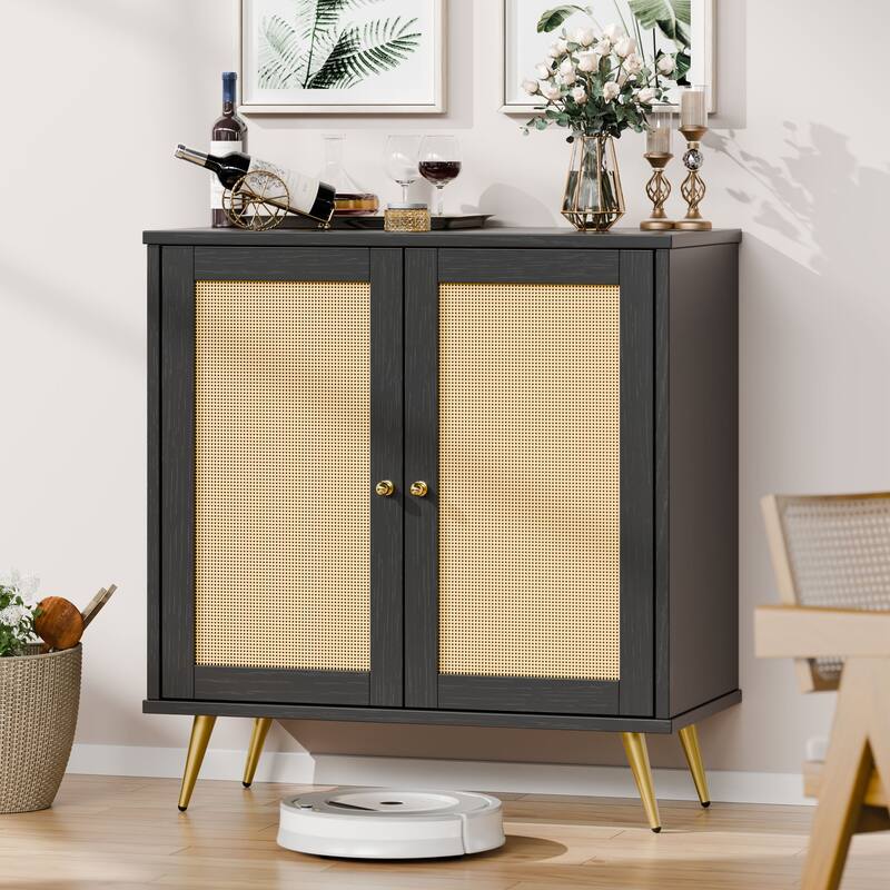 Futzca Storage Cabinet, Rattan Cabinet with Adjustable Shelf