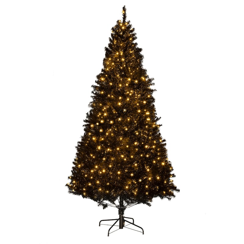 HOMCOM Pre-Lit Douglas Fir Tree - Warm White LED Lights, Realistic Branches, Black