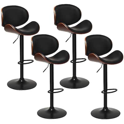 Gymax Set of 4 Bentwood Barstool Mid-Century Adjustable Swivel PU