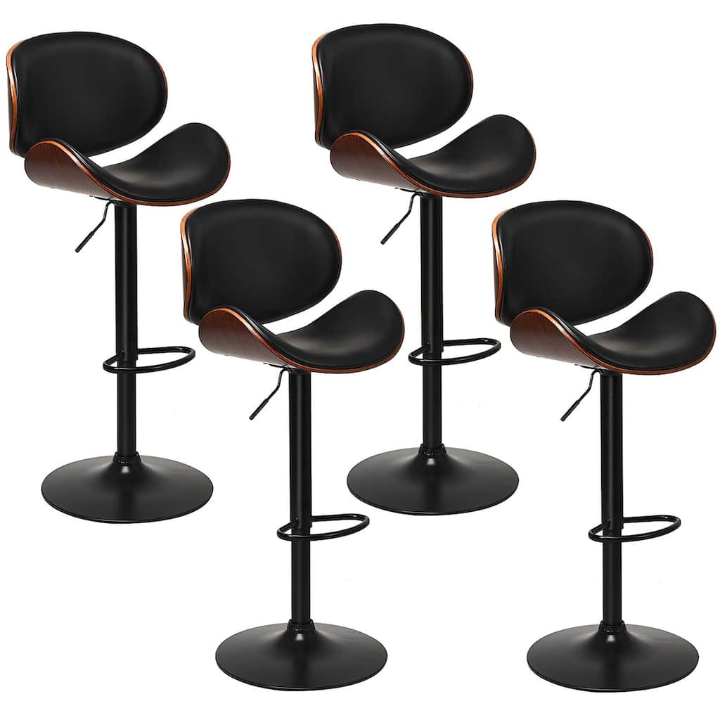 Gymax Set of 4 Bentwood Barstool Mid-Century Adjustable Swivel PU