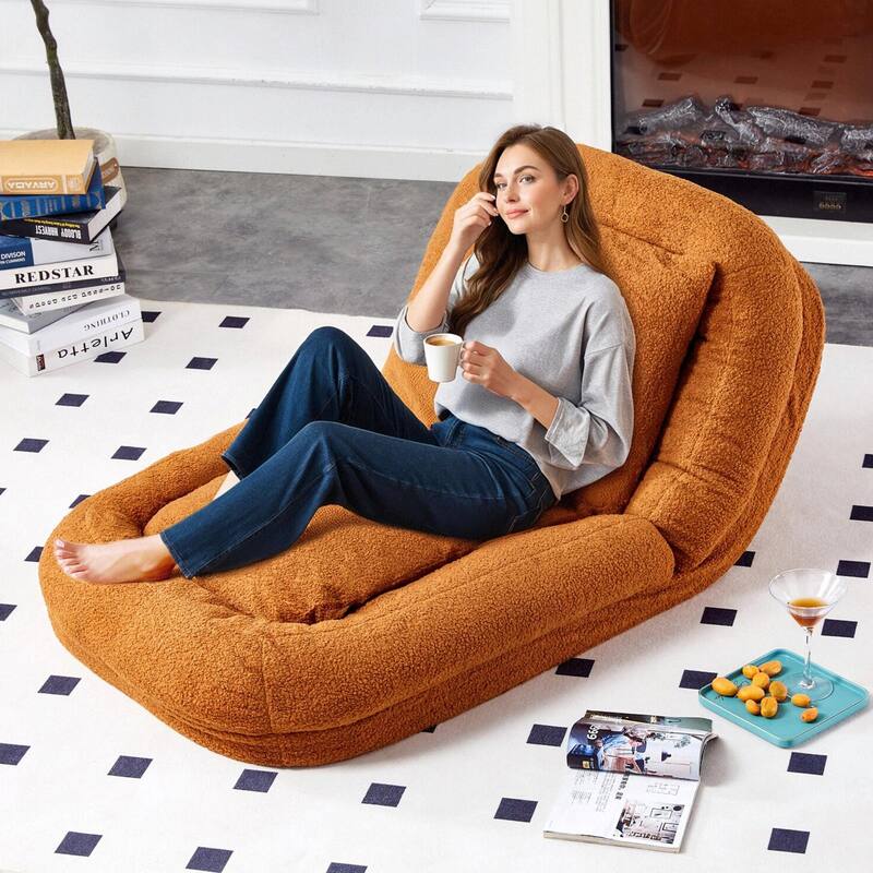 Folding Sofa Chair with 5 Adjustable Positions, Plush Floor Lounge Chair