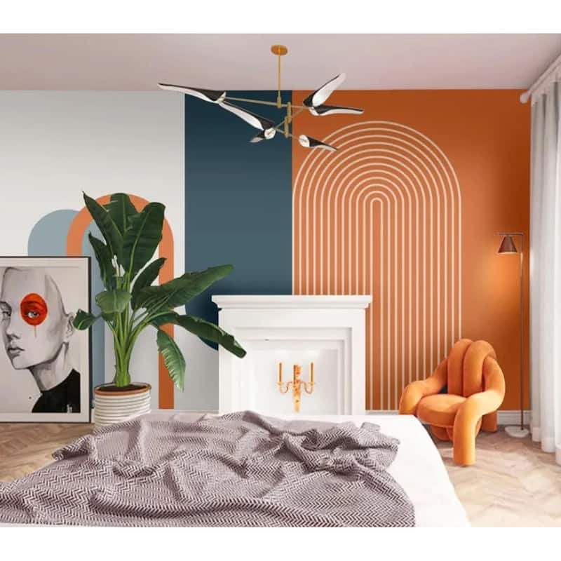 GK Wall Design Luxury Random Geometric Shapes Orange and Dark Colored Removable Wallpaper