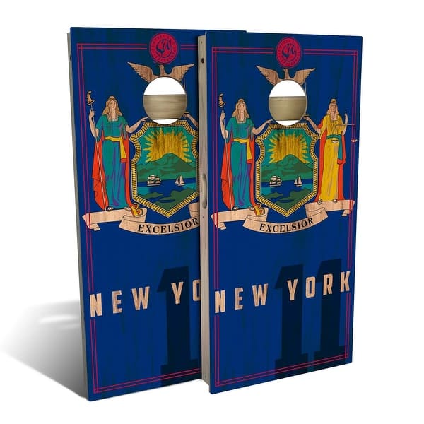 slide 2 of 8, New York State Flag 2 Outdoor Cornhole Board Set Backyard 2x4 - Include Carrying Case