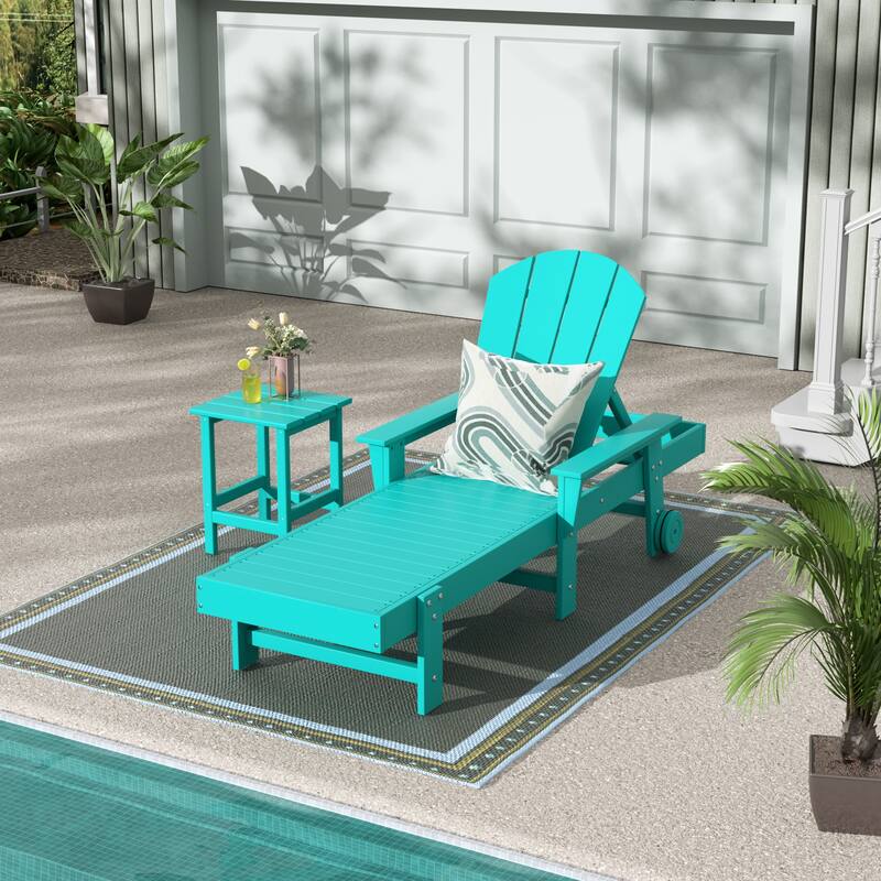 Polytrends Laguna Hdpe All Weather Outdoor Patio Pool Reclining Chaise Lounge With Side Table (2-Piece Set)