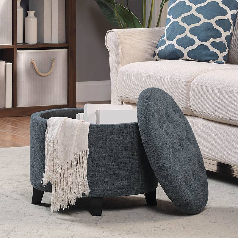 Convenience Concepts Designs4Comfort Round Storage Ottoman - Stormy Gray Fabric