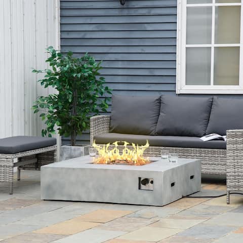 Outsunny 42 Inch Square Propane Fire Pit Table, 50,000BTU Gas Firepit with Protective Cover, Lava Rocks