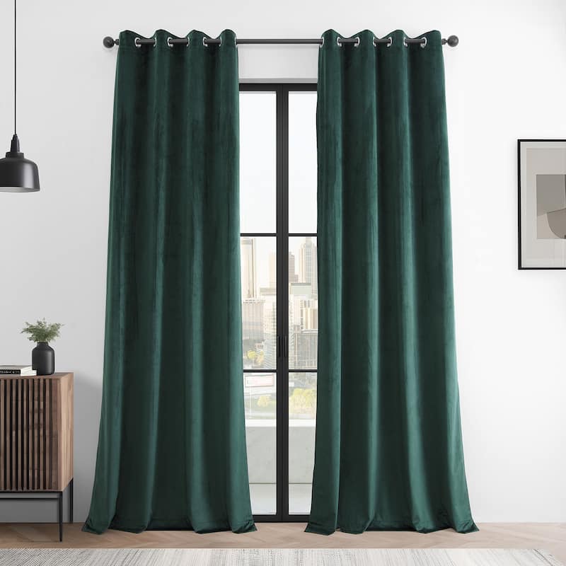 Exclusive Fabrics Basic Deluxe Velvet Curtains Pair - 2 Panels - Grommet Room Darkening Curtains - Deep Green - 50 X 120