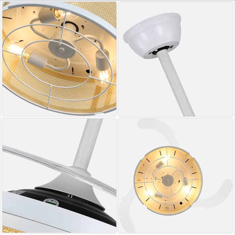 Bella Depot 42" Modern White Retractable Ceiling Fan with Light and Remote DC Motor