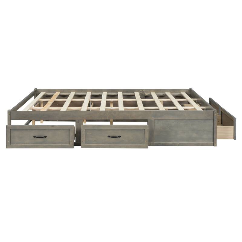 Queen Size Platform Bed with 6 Spacious Storage Drawers, Durable & Stylish Design