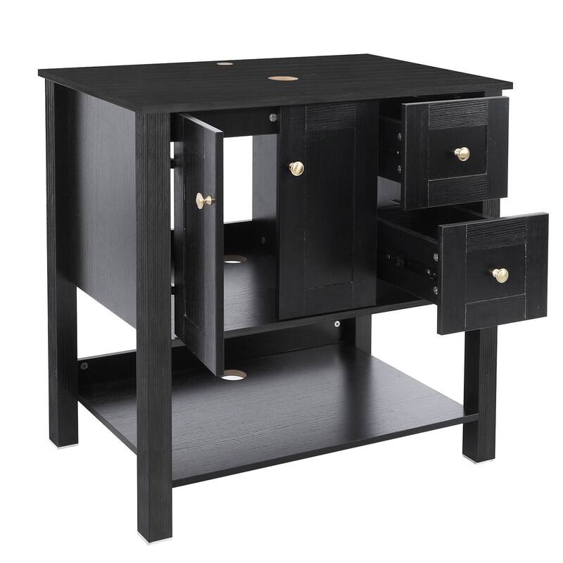 31.5" Bathroom Vanity Cabinet Set Organizer Top Vessel Sink Faucet Drain Hose Combo Free-standing