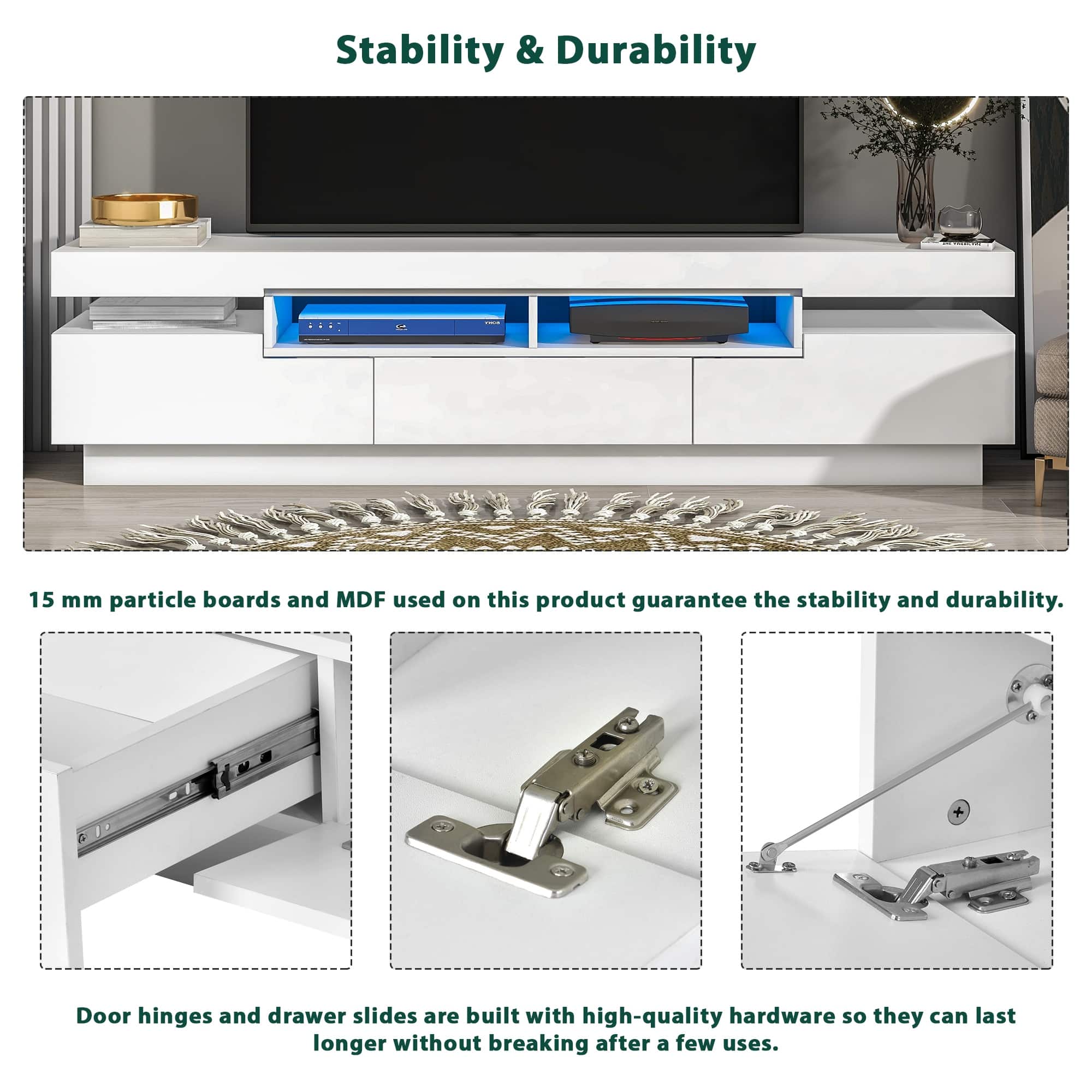 Modern High Gloss Entertainment Center 75Inch TV, 4 Open Shelves, 16