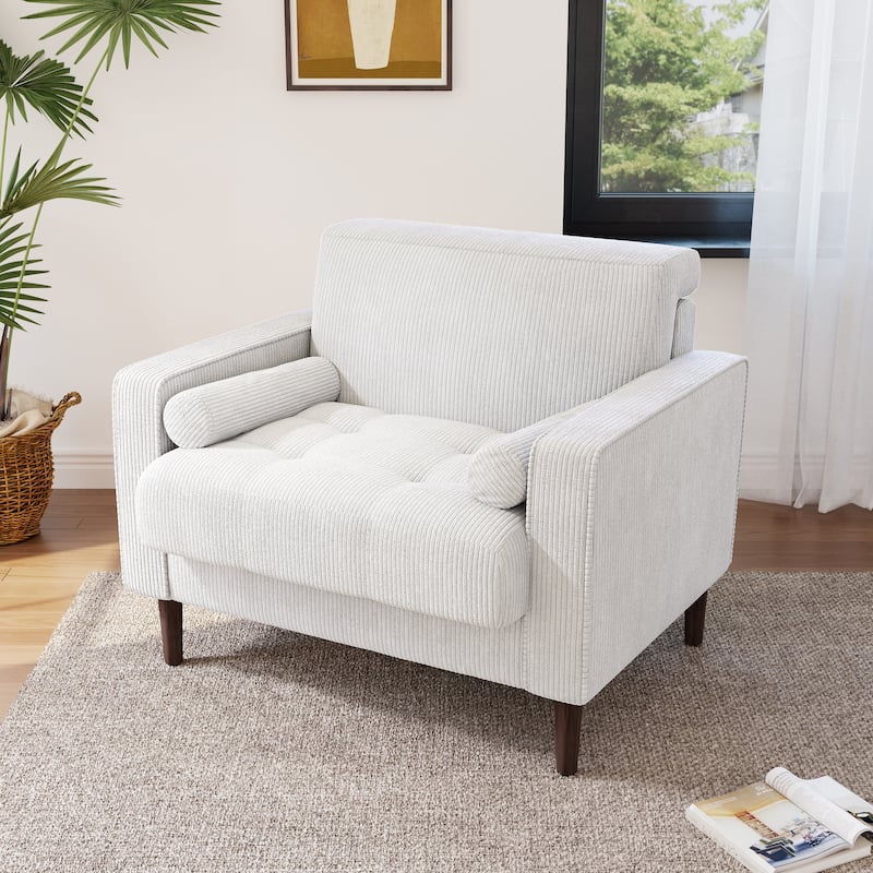 Modern Upholstered Corduroy Accent Chair With Arms Pillows - BEIGE