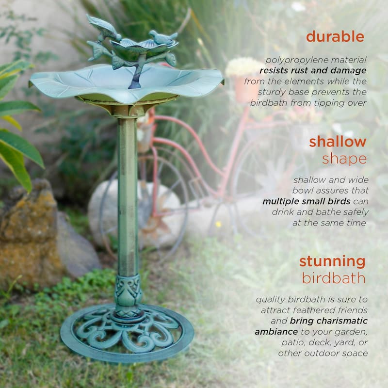 Alpine Corporation - 33" Tall Outdoor Lotus Birdbath Yard Statue, Green – Stunning Garden Accent to Attract Birds