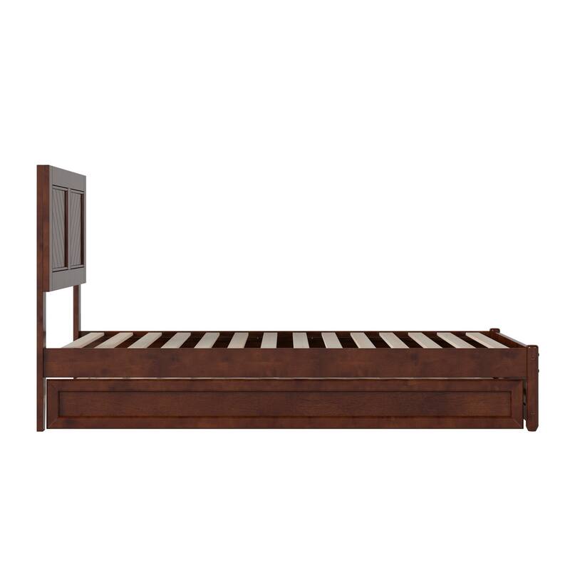 Twin Bed with Trundle, Panel Footboard, Hardwood Frame - Walnut Finish