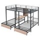 preview thumbnail 10 of 13, Full over Twin & Twin Triple Bunk Bed with Drawers, Multi-functional Metal Frame Bed with Desks and Shelves in the Middle
