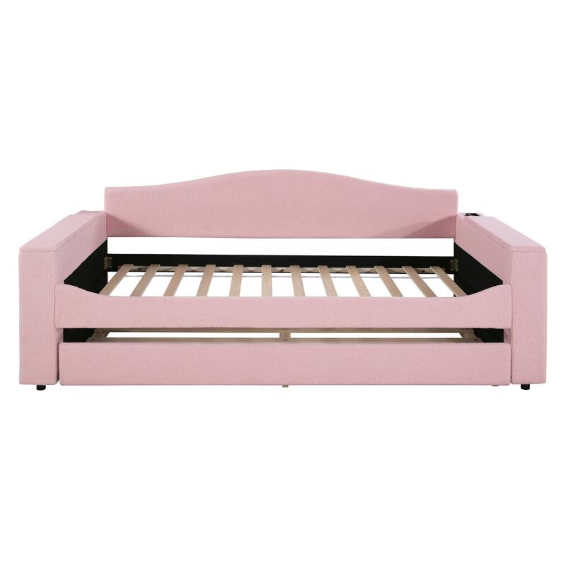 Twin Size Upholstered Daybed with Storage Armrests - Pink