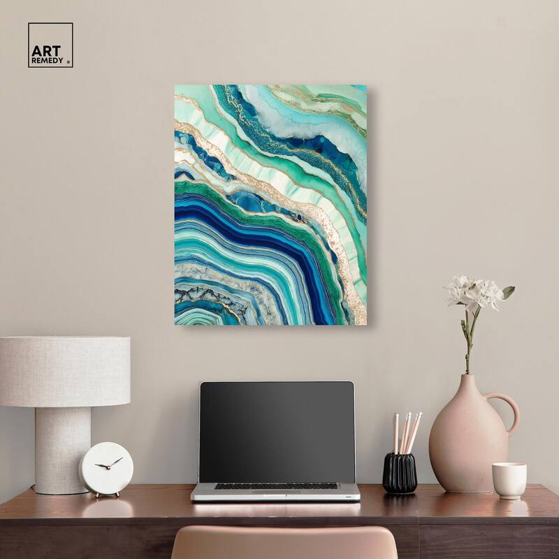 Blue Green Abstract Agate II Canvas by Art Remedy, Gallery Wrapped