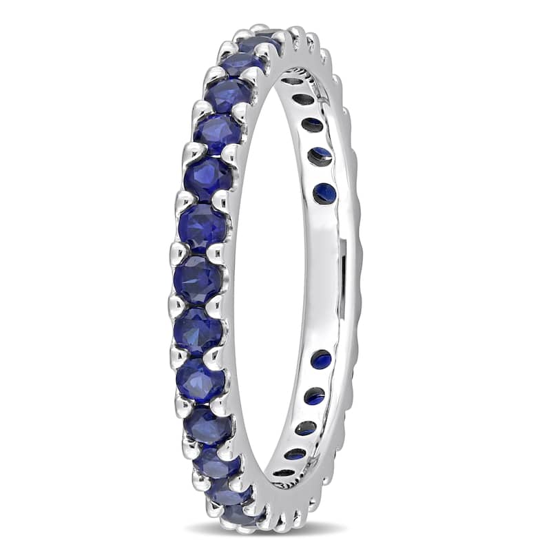 Miadora 10k White Gold Created Blue Sapphire Stackable Eternity Wedding Band Ring