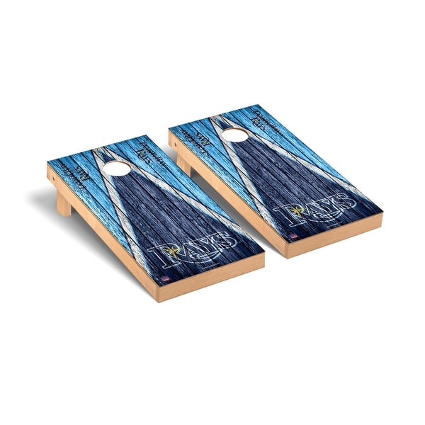 slide 2 of 5, Tampa Bay Rays MLB Triangle Cornhole Board Set Include Carrying Case
