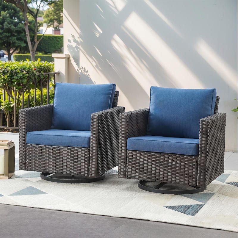 Outdoor Swivel Chairs Patio Glider Chairs Set of 2 - Brown/BlueSize