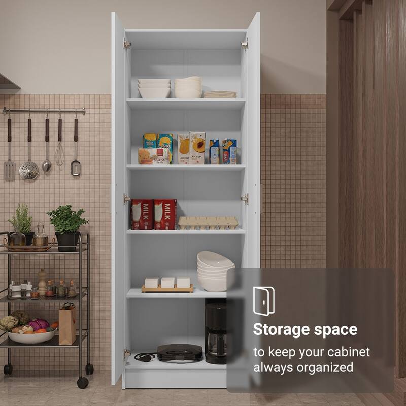 Madesa Kitchen Pantry Storage Cabinet 2 Doors with 5 Utility Shelves 23"L Wooden Organization Unit for Kitchen