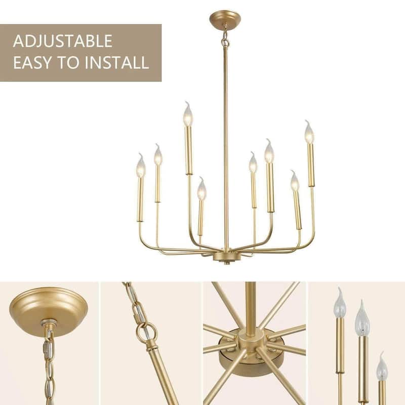 Modern Gold 8-Light Chandelier Classic Wheel Ceiling Lights for Dining Room
