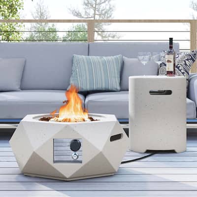 Costway 28" Hexagon Terrazzo Propane Gas Fire Pit Table Set with - See Details