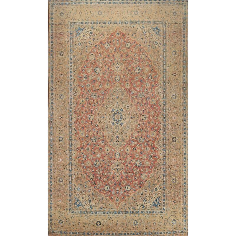 Hand Knotted Oriental 100% Wool Carpet Traditional Floral Oranges & Rust Mashad Area Rug - 14' 0'' X 9' 6''