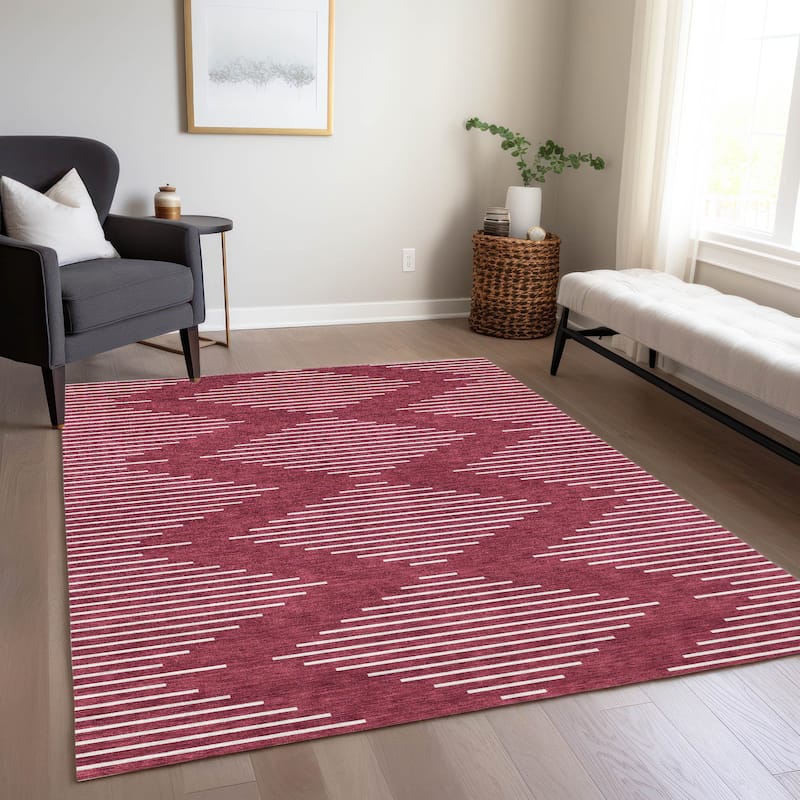 Machine Washable Indoor/ Outdoor Modern Stripe Chantille Rug