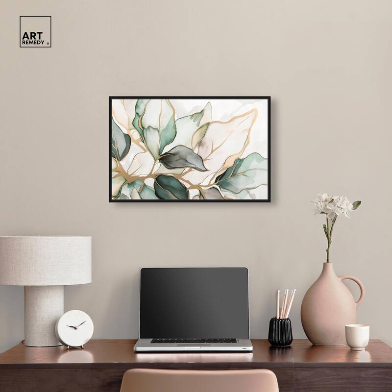 Golden Veined Leaves II Canvas by Art Remedy