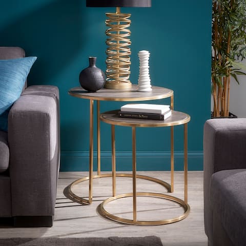 Strick & Bolton Rimma Gold and Wood Nesting Table Set